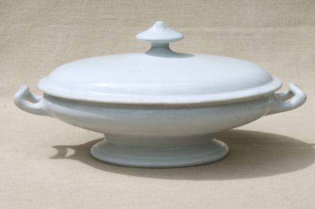 photo of antique English ironstone, pure white china tureens oval bowl serving dishes #8