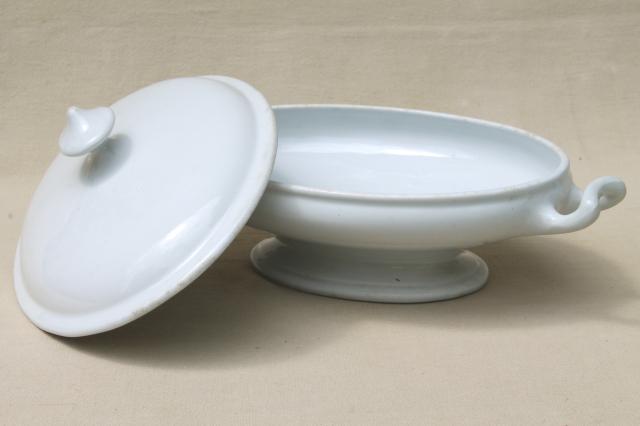 photo of antique English ironstone, pure white china tureens oval bowl serving dishes #9