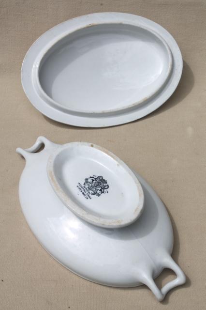 photo of antique English ironstone, pure white china tureens oval bowl serving dishes #12