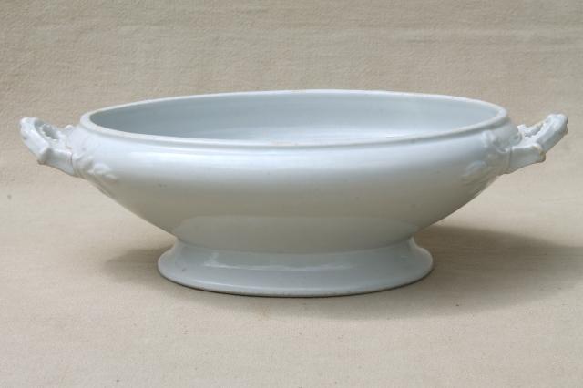 photo of antique English ironstone, pure white china tureens oval bowl serving dishes #14