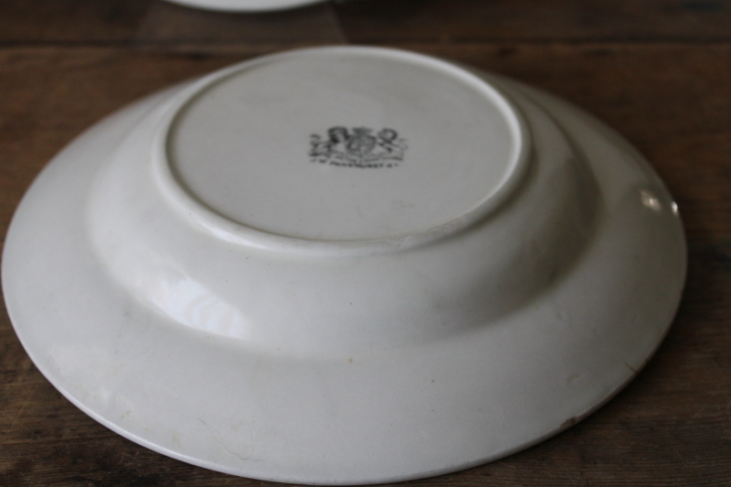 photo of antique English ironstone soup plates, wide shallow bowls plain heavy white Stone China vintage farmhouse style #3