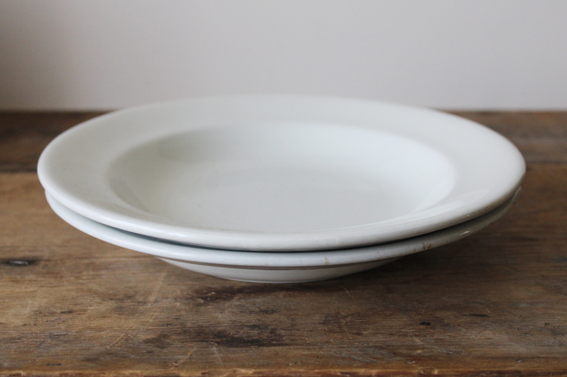 photo of antique English ironstone soup plates, wide shallow bowls plain heavy white Stone China vintage farmhouse style #6