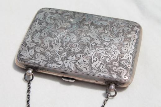 photo of antique English sterling calling card case / ladies purse, evening bag w/ celluloid aide memoire #4