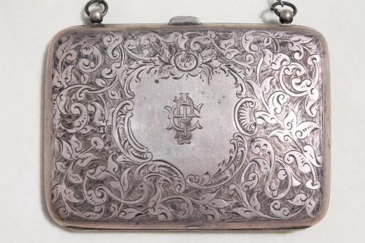 photo of antique English sterling calling card case / ladies purse, evening bag w/ celluloid aide memoire #5