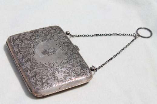 photo of antique English sterling calling card case / ladies purse, evening bag w/ celluloid aide memoire #6