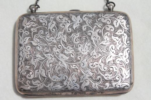 photo of antique English sterling calling card case / ladies purse, evening bag w/ celluloid aide memoire #7