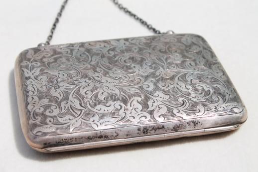 photo of antique English sterling calling card case / ladies purse, evening bag w/ celluloid aide memoire #8