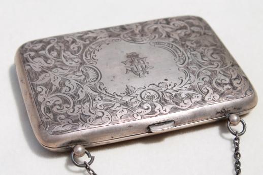 photo of antique English sterling calling card case / ladies purse, evening bag w/ celluloid aide memoire #9