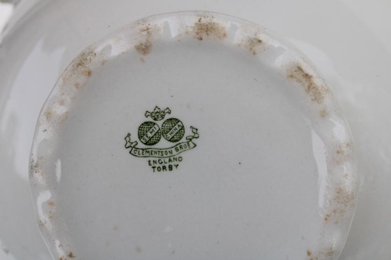 photo of antique English transferware china, footed bowl w/ handles, semi-porcelain ironstone  #6