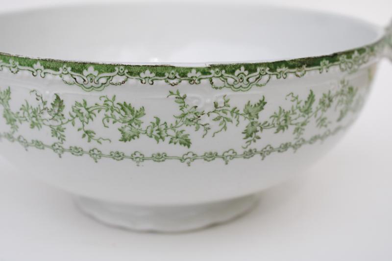 photo of antique English transferware china, footed bowl w/ handles, semi-porcelain ironstone  #8