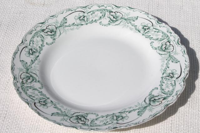 photo of antique English transferware china plates, Johnson Brothers Beaufort green floral #4