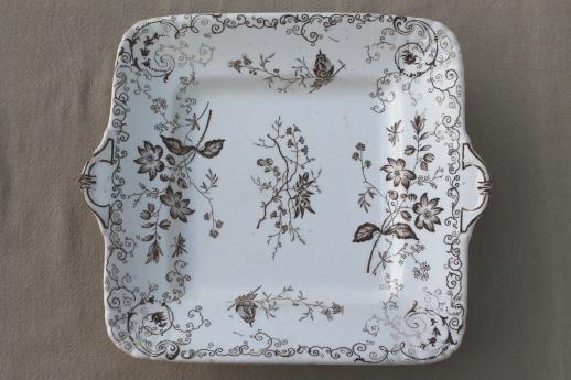 photo of antique English transferware china wash set accessory tray, toothbrush vase, soap dish #3