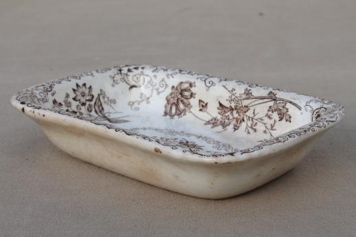 photo of antique English transferware china wash set accessory tray, toothbrush vase, soap dish #6