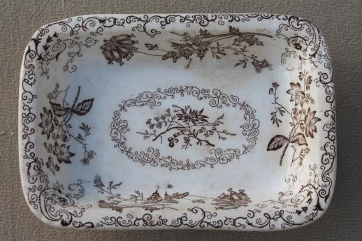 photo of antique English transferware china wash set accessory tray, toothbrush vase, soap dish #7