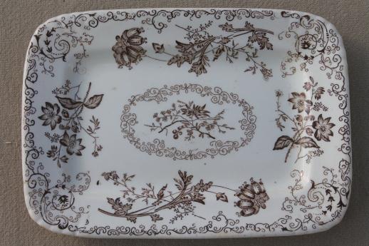 photo of antique English transferware china wash set accessory tray, toothbrush vase, soap dish #8