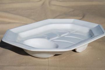 catalog photo of antique English white ironstone china meat platter, footed tray w/ drippings well