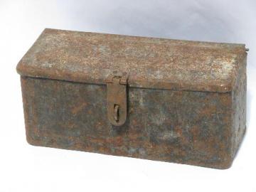 catalog photo of antique Fordson tractor or early auto toolbox, vintage Ford tool box