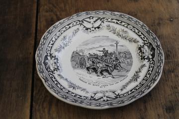 catalog photo of antique French Gien faience pottery plate black transferware 1859 military scene number 1