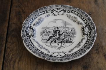 catalog photo of antique French Gien faience pottery plate black transferware 1859 military scene number 10