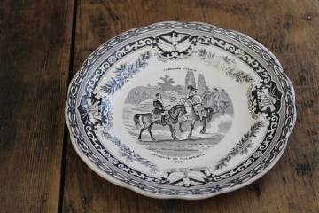 catalog photo of antique French Gien faience pottery plate black transferware 1859 military scene number 11