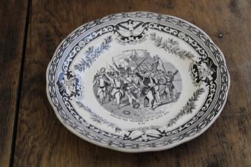 catalog photo of antique French Gien faience pottery plate black transferware 1859 military scene number 19