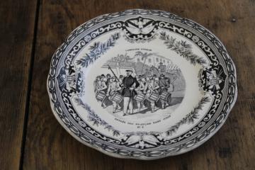 catalog photo of antique French Gien faience pottery plate black transferware 1859 military scene number 2