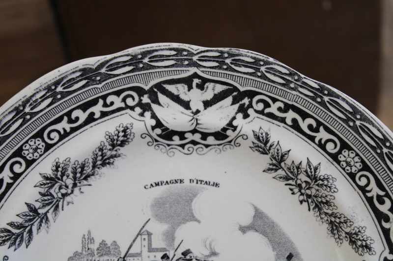 photo of antique French Gien faience pottery plate black transferware 1859 military scene number 4 #3