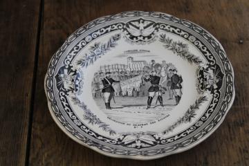 catalog photo of antique French Gien faience pottery plate black transferware 1859 military scene number 5