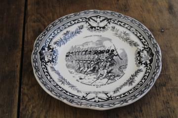 catalog photo of antique French Gien faience pottery plate black transferware 1859 military scene number 7
