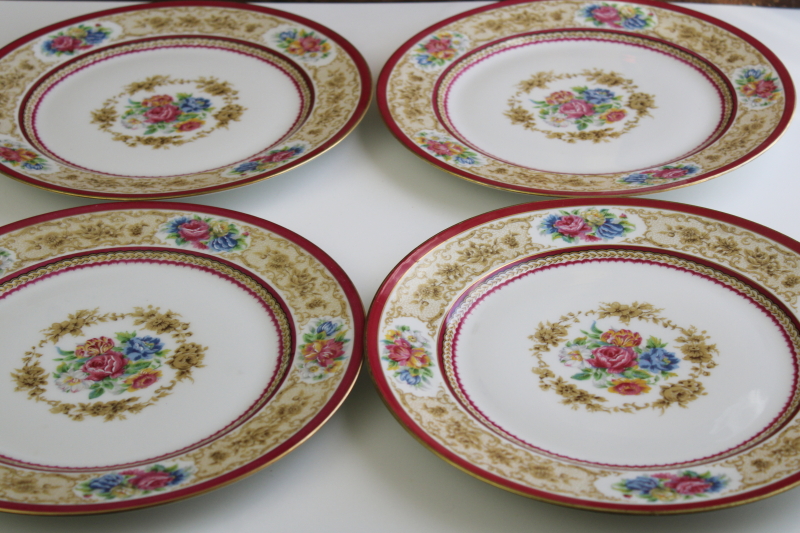 photo of antique French Limoges china dinner plates Charles Ahrenfeldt circa 1900, wide lace border w/ floral #1