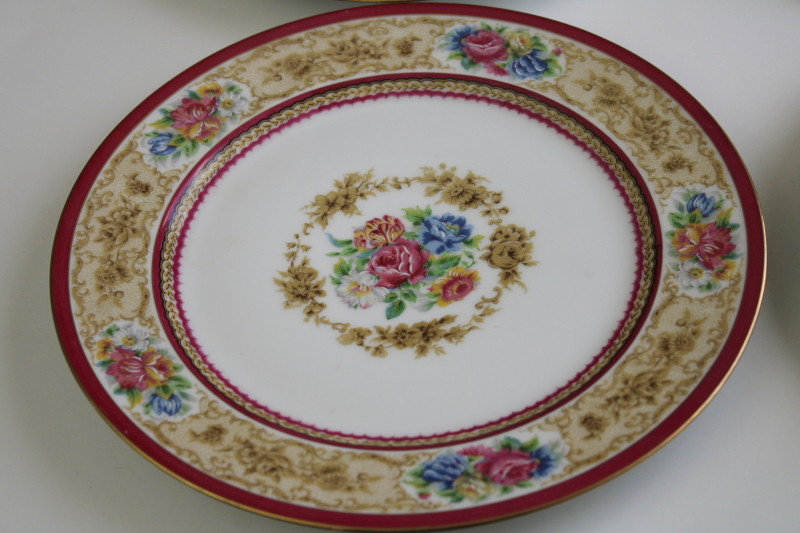photo of antique French Limoges china dinner plates Charles Ahrenfeldt circa 1900, wide lace border w/ floral #2