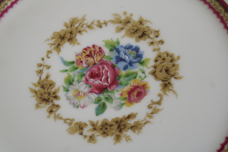 photo of antique French Limoges china dinner plates Charles Ahrenfeldt circa 1900, wide lace border w/ floral #3