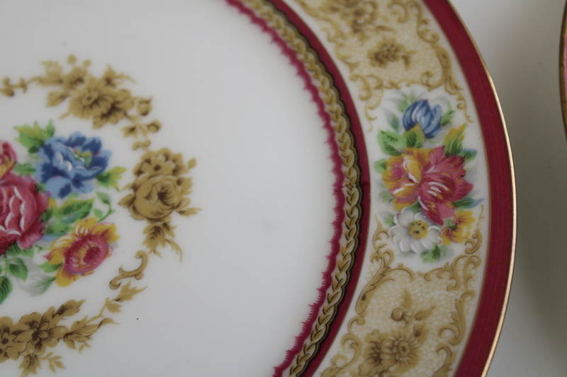photo of antique French Limoges china dinner plates Charles Ahrenfeldt circa 1900, wide lace border w/ floral #4