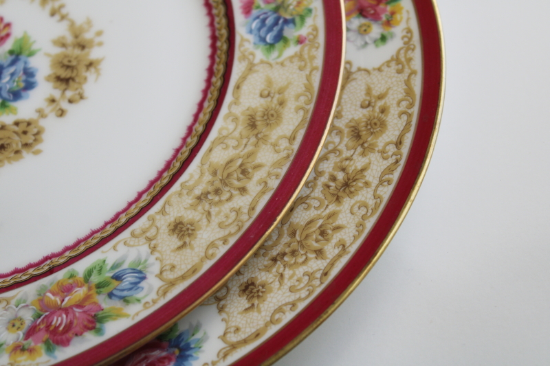 photo of antique French Limoges china dinner plates Charles Ahrenfeldt circa 1900, wide lace border w/ floral #6
