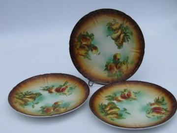 catalog photo of antique French china dessert or bread & butter plates w/ autumn fruit, France marks