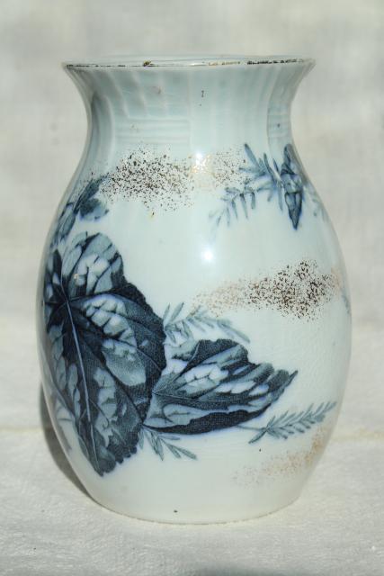 photo of antique French faience pottery vase, blue and white Begonia Luneville France #2