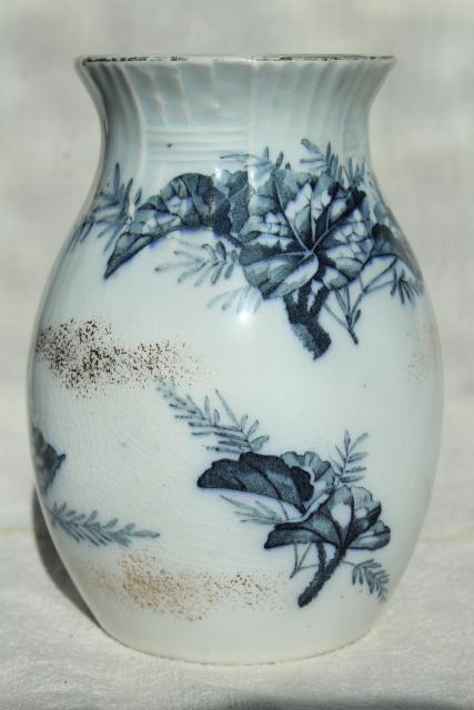 photo of antique French faience pottery vase, blue and white Begonia Luneville France #3