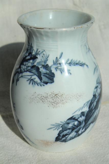 photo of antique French faience pottery vase, blue and white Begonia Luneville France #4