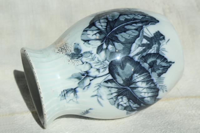 photo of antique French faience pottery vase, blue and white Begonia Luneville France #5