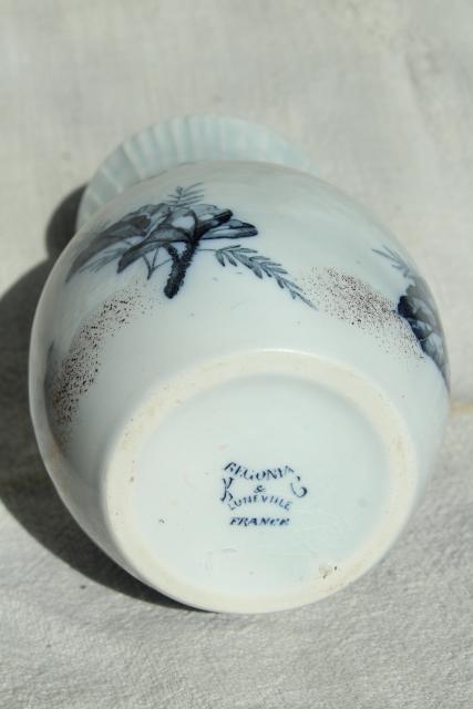 photo of antique French faience pottery vase, blue and white Begonia Luneville France #6