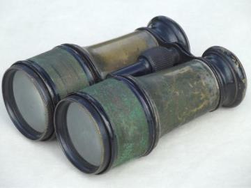 catalog photo of antique French field glasses, Marchand Paris binoculars steampunk vintage