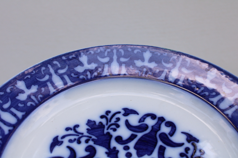 photo of antique French flow blue china plates, Luneville France pottery turn of the century vintage  #2