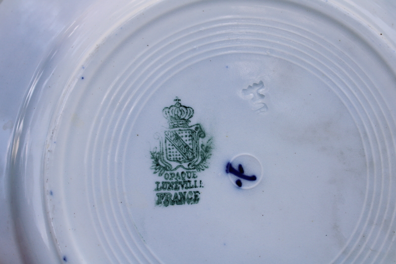 photo of antique French flow blue china plates, Luneville France pottery turn of the century vintage  #3