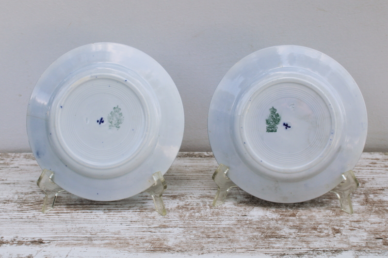 photo of antique French flow blue china plates, Luneville France pottery turn of the century vintage  #4
