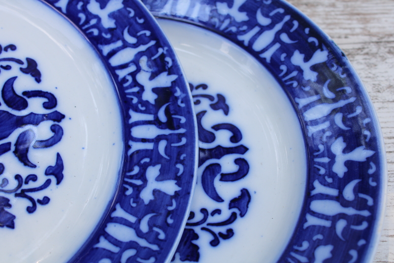 photo of antique French flow blue china plates, Luneville France pottery turn of the century vintage  #6