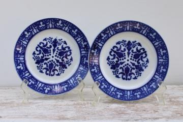 catalog photo of antique French flow blue china plates, Luneville France pottery turn of the century vintage 