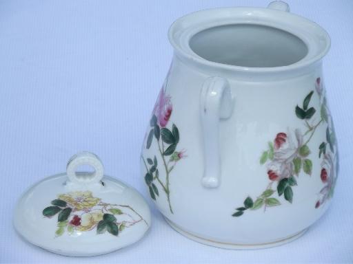 photo of antique French painted porcelain sugar cube or biscuit jar, Depose France #3