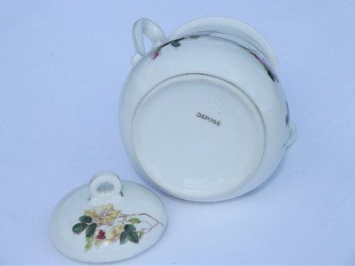 photo of antique French painted porcelain sugar cube or biscuit jar, Depose France #4