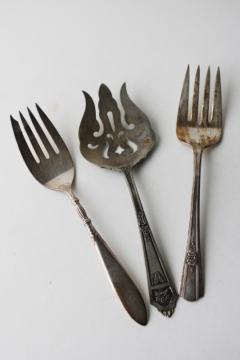 catalog photo of antique French silver plate serving pieces, large pastry or cake forks early 1900s vintage