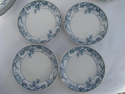 photo of antique Furnivals England transferware blue and white china soup plates, bowls #2